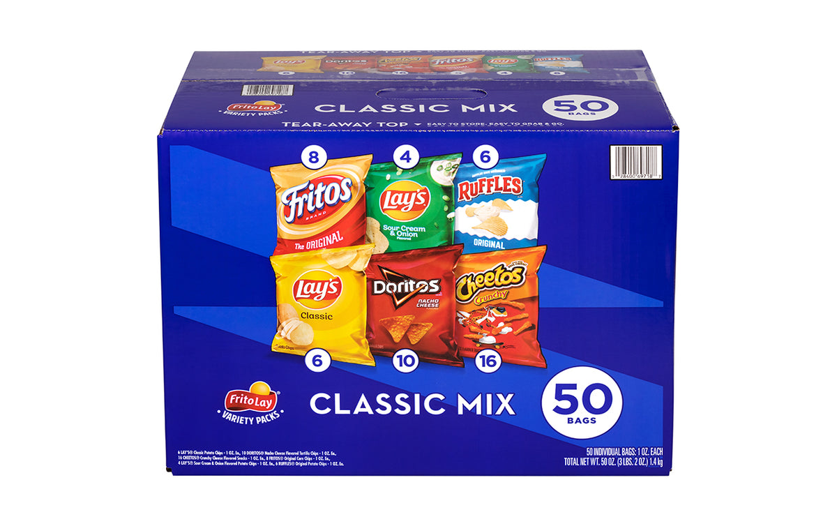 Potato Chips, Assorted, 0.67 oz Tub, 18 Tubs/Box, 2 Boxes/Carton, Ships in  1-3 Business Days