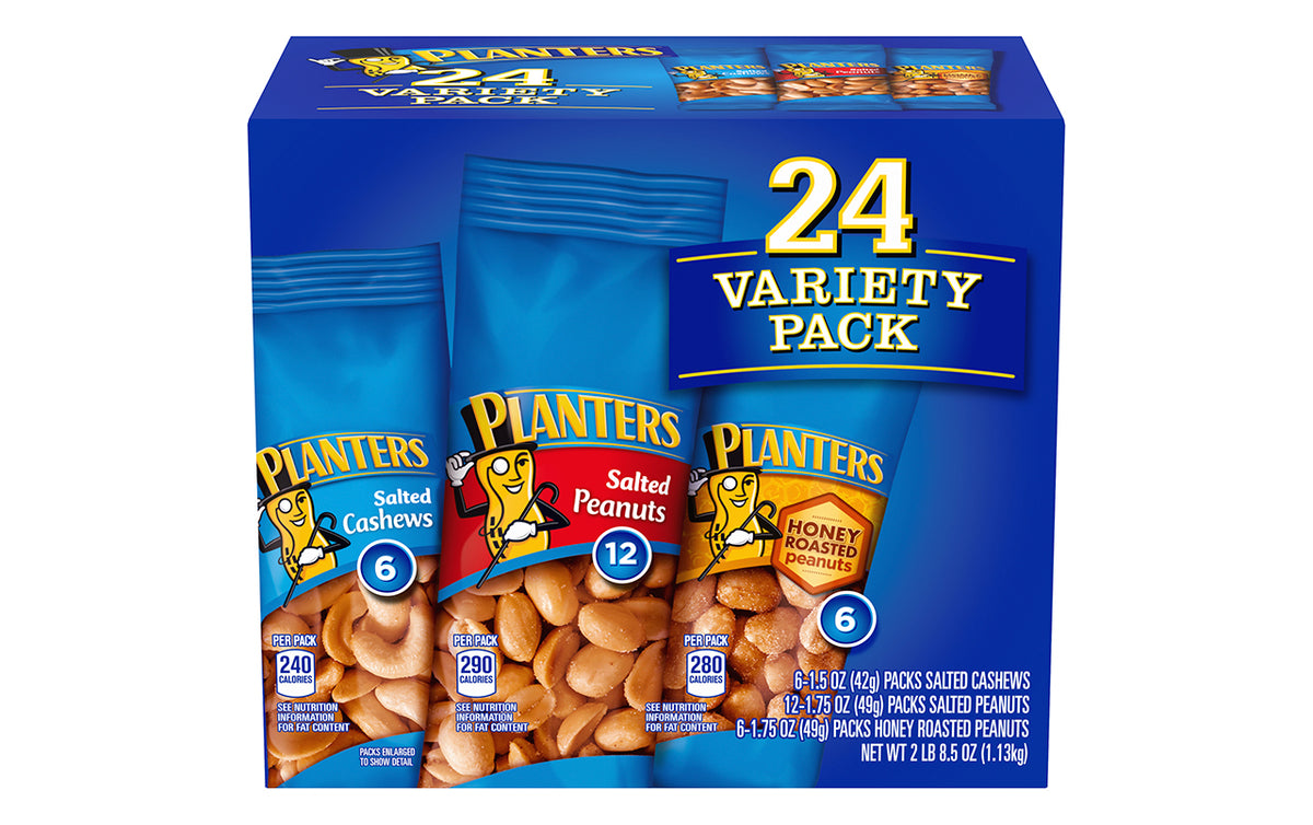 PLANTERS Peanuts & Cashews Nuts Variety Pack 1.7 oz, 24 Count