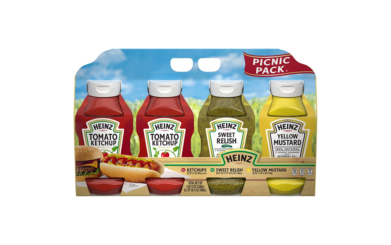 HEINZ Ketchup, Mustard & Relish Picnic Pack, 4 Pack