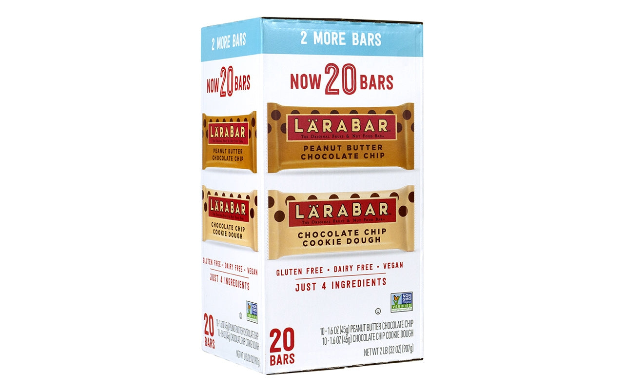 LARABAR Peanut Butter Chocolate Chip & Chocolate Chip Cookie Dough Bars Variety, 1.6 oz, 20 Count