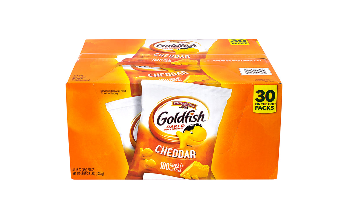 big box of fish crackers GOLDFISH Baked Snack Crackers, 1.5 oz, 30 Count – Candydistributors.com