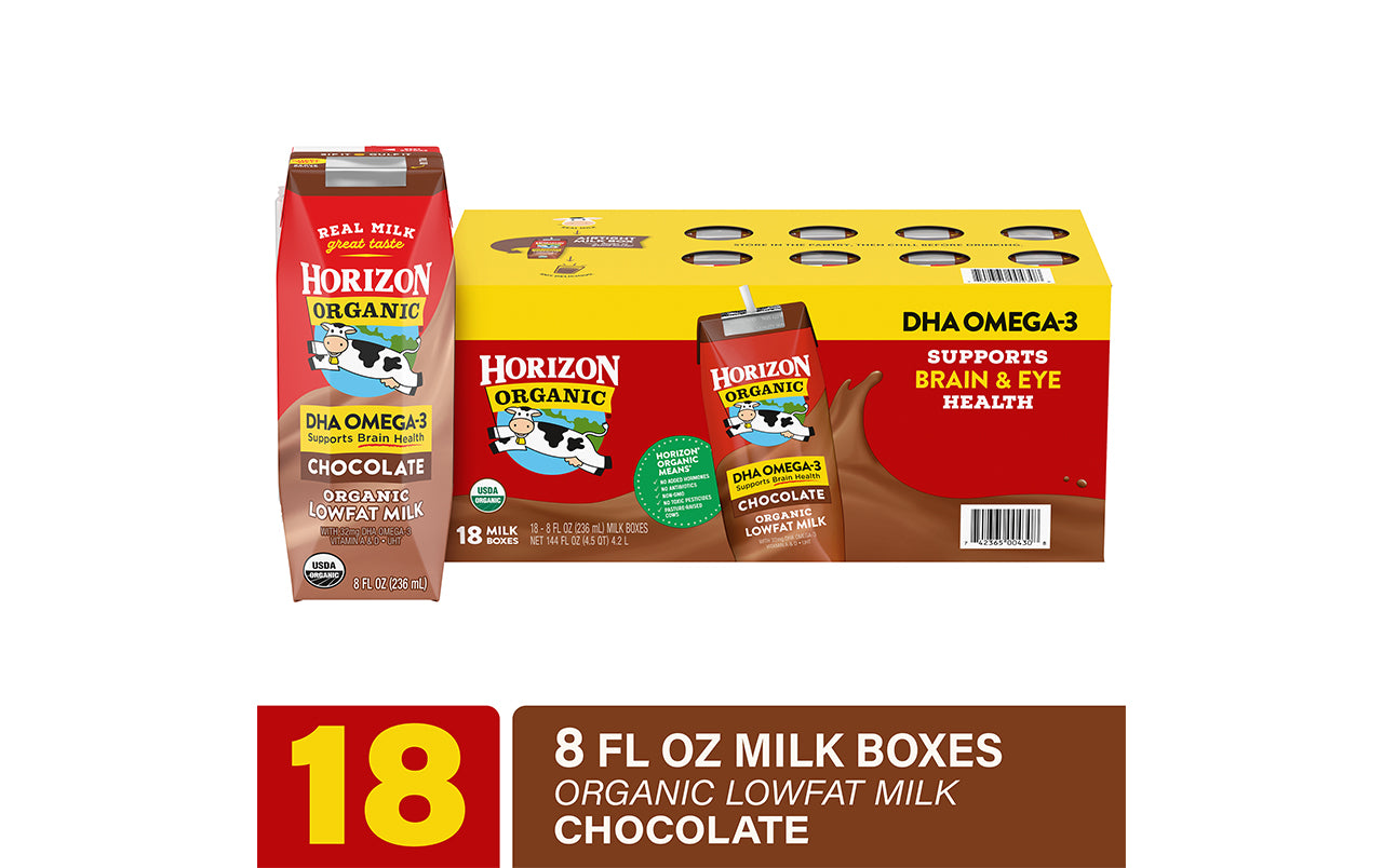 Horizon Organic Chocolate Low-Fat Milk Boxes, 8 fl oz, 18 Count
