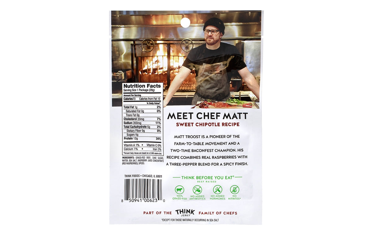 THINK JERKY Sweet Chipotle Beef Jerky, 1 oz, 12 Count