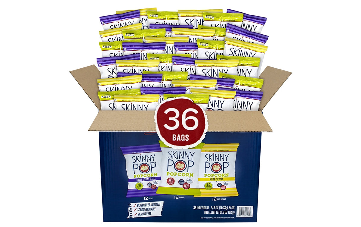 SkinnyPop Popcorn, Gluten Free, Dairy Free, Non-GMO, Healthy  Snacks, Skinny Pop Original Popcorn Snack Packs, 0.65oz Individual Size  Snack Bags (6 Count)