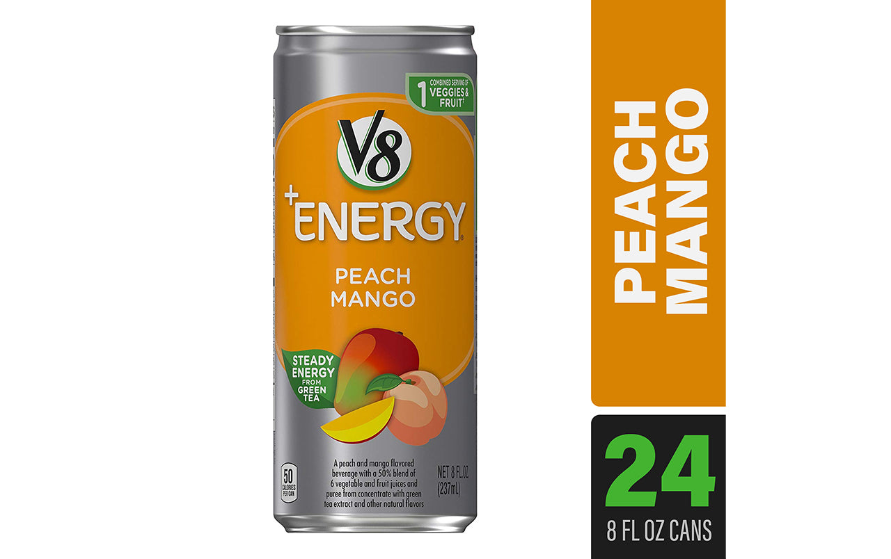 V8 +Energy Peach Mango Energy Drink Juice, 8 oz, 24 Count