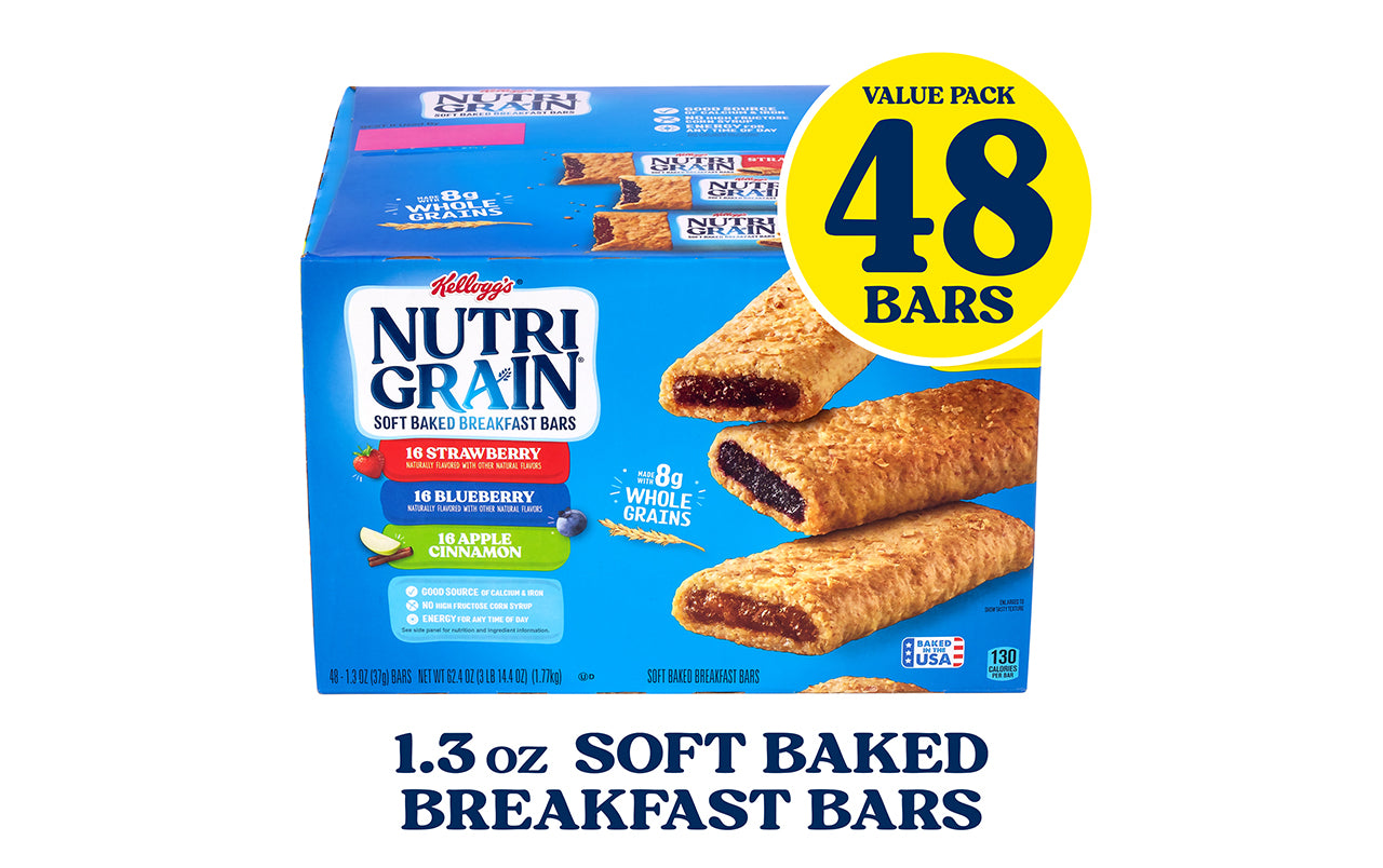 NUTRI-GRAIN Soft Baked Breakfast Bars Variety, 1.3 oz, 48 Count