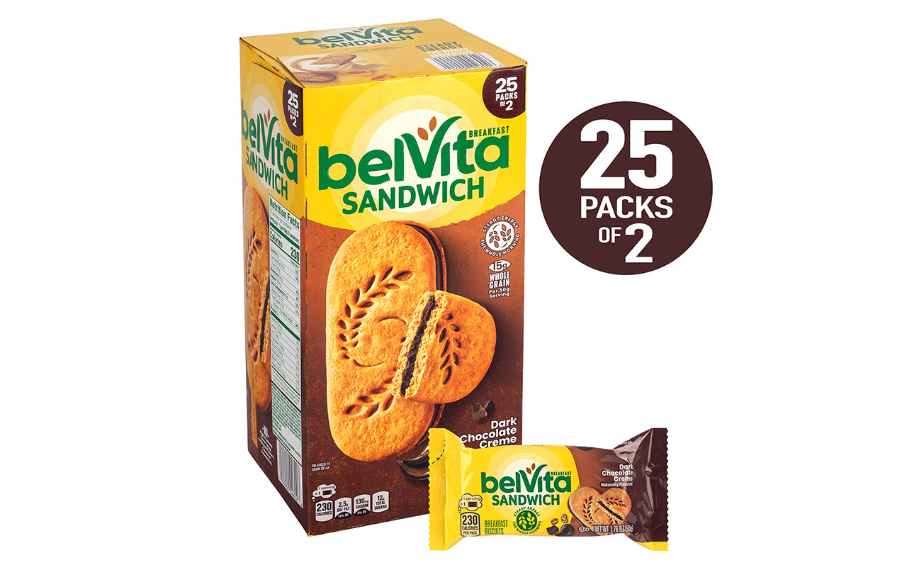 BELVITA Breakfast Sandwich Dark Chocolate Creme, 1.76 oz, 25 Pack