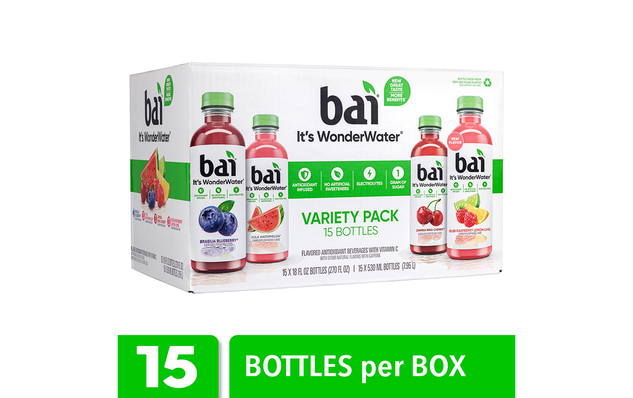 BAI Water Sunset Variety Pack, 18 fl oz, 15 Count