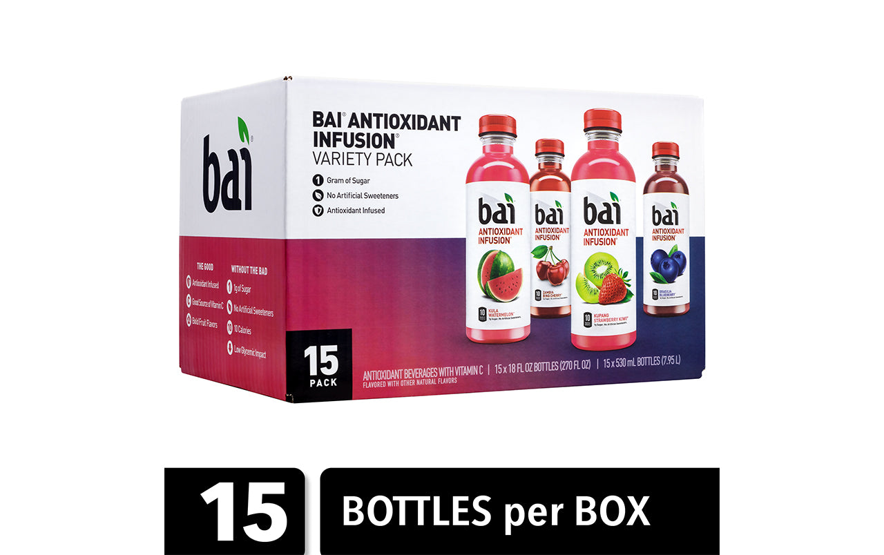 BAI Water Sunset Variety Pack, 18 fl oz, 15 Count