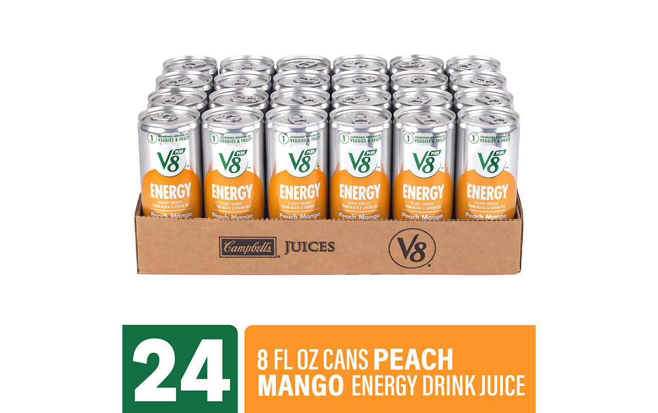 V8 +Energy Peach Mango Energy Drink Juice, 8 oz, 24 Count
