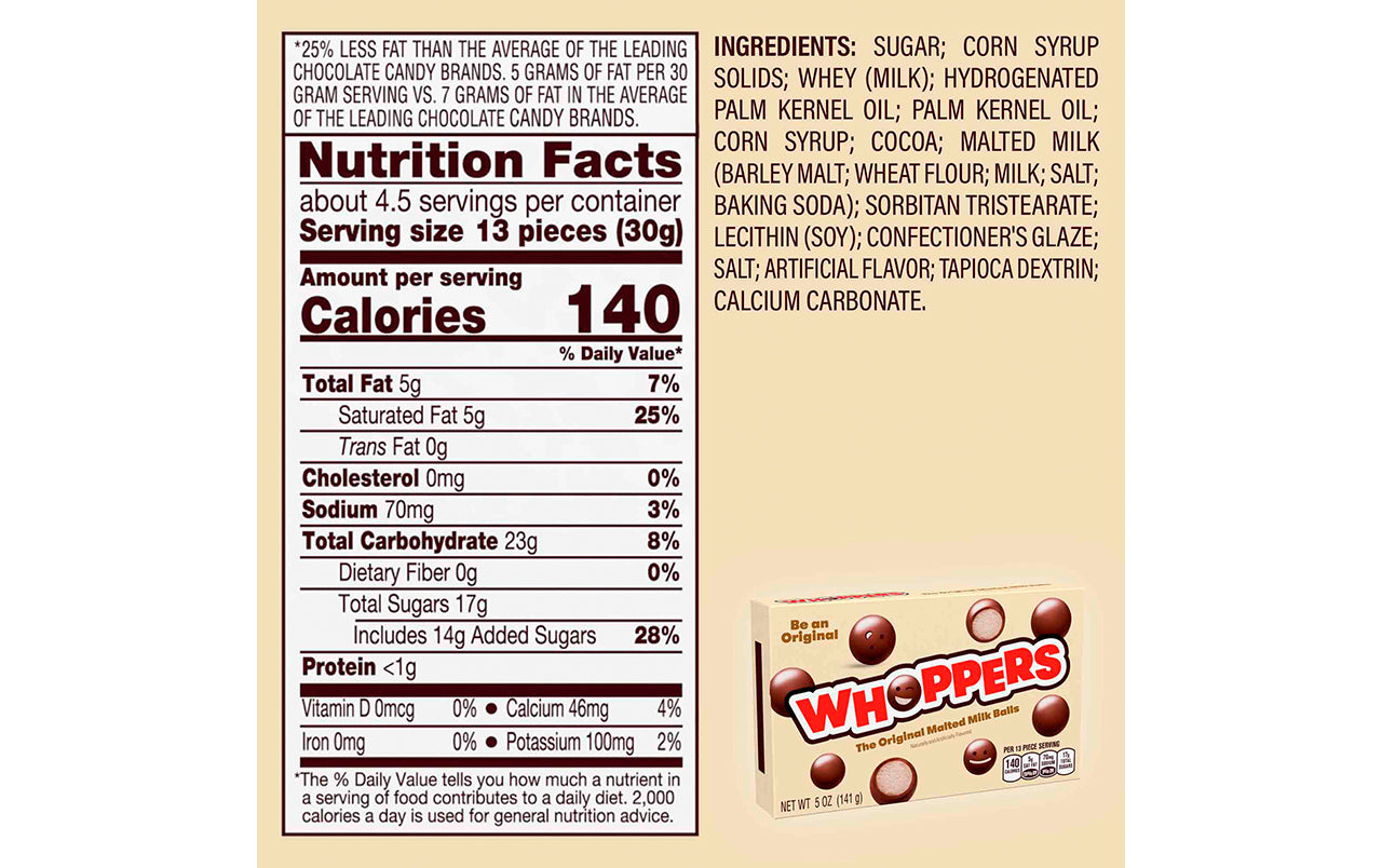 Whoppers Malted Milk Balls Candy, Box 5 oz 
