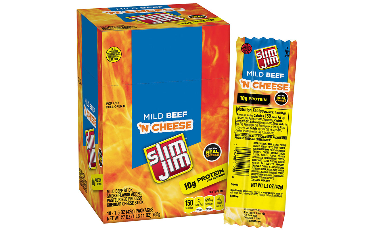 Slim Jim Beef and Cheese, 1.5 oz, 18 Count