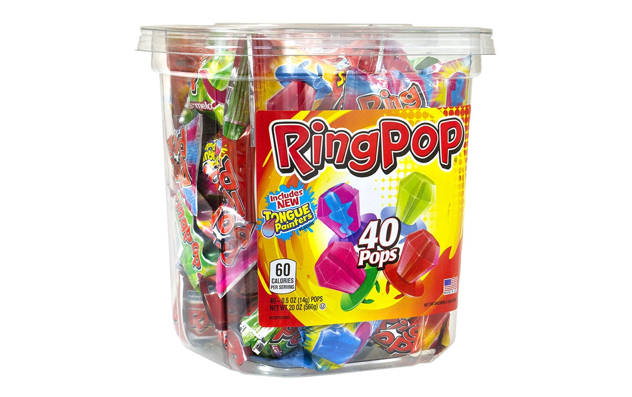 RING POP Individually Wrapped Lollipop Candy, 40 Count Bulk Tub