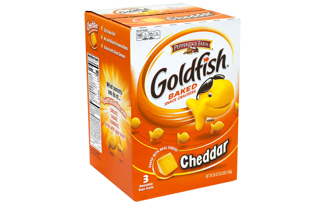 big gold fish snack box GOLDFISH Cheddar Baked Snack Crackers, 3.6 lb – Candydistributors.com
