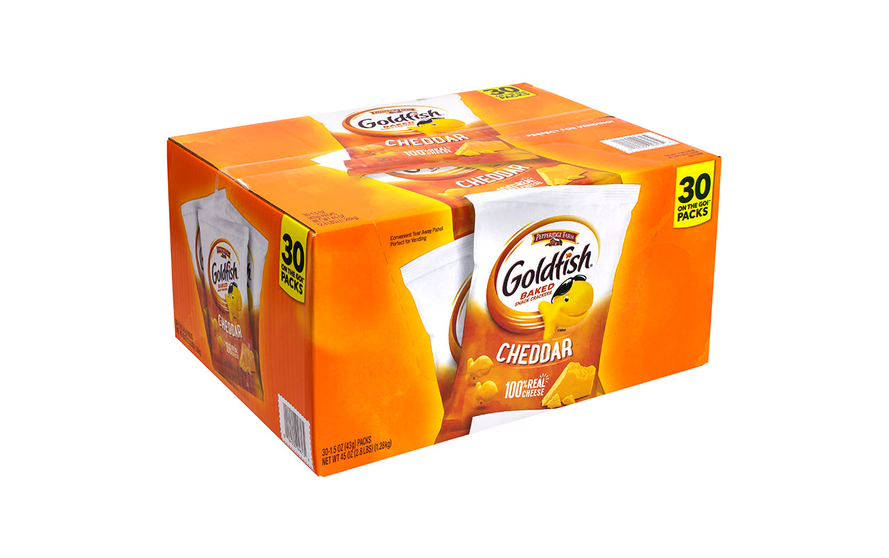 big box of fish crackers GOLDFISH Baked Snack Crackers, 1.5 oz, 30 Count – Candydistributors.com