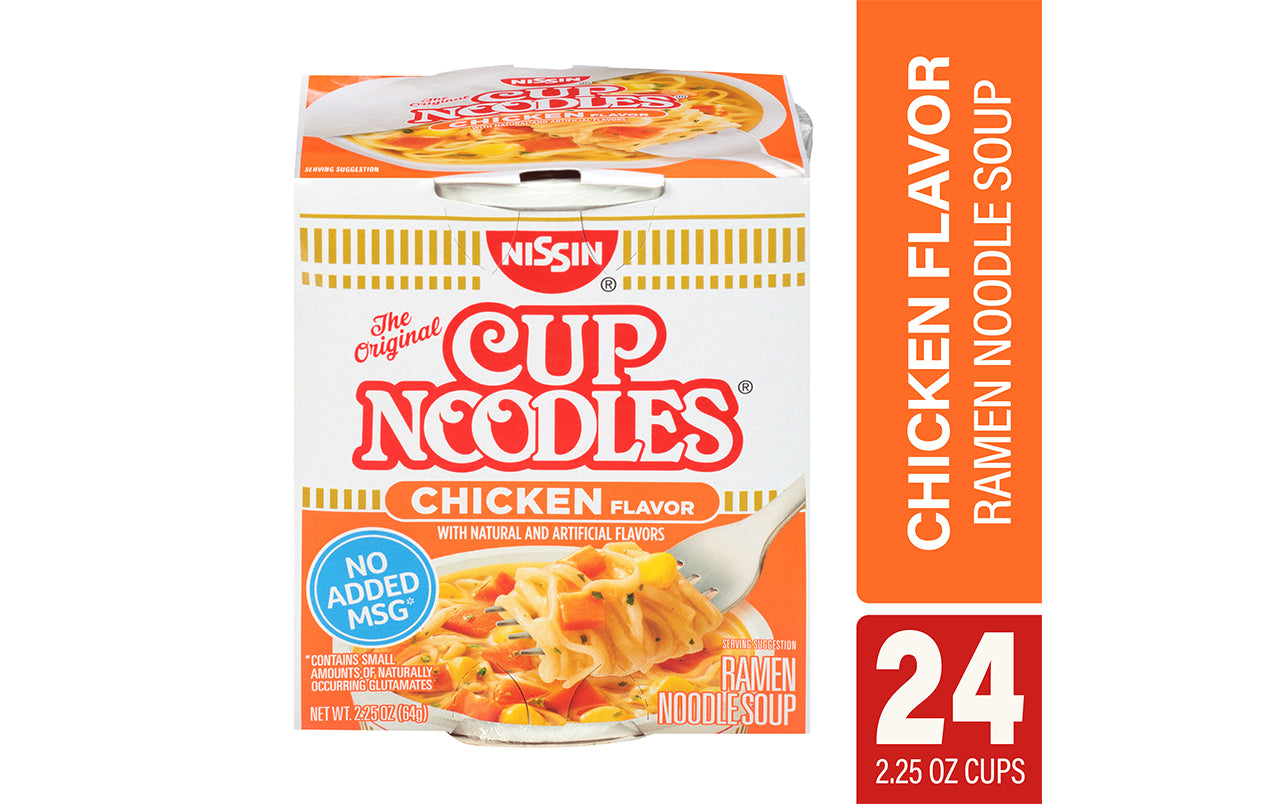 NISSIN Cup Noodles Chicken Flavor Ramen Noodle Soup, 2.25 oz, 24 Count