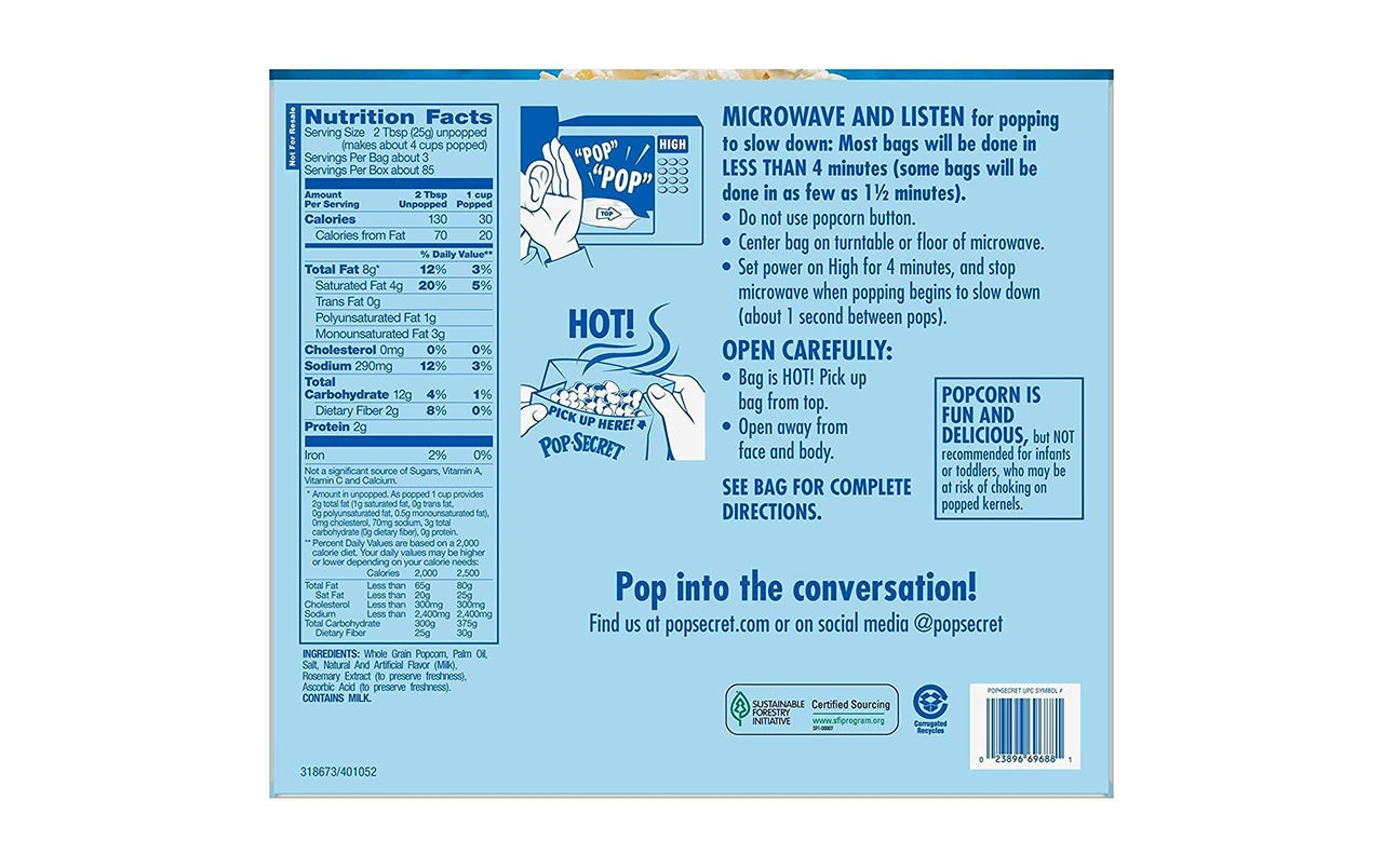 Pop secret store popcorn calories