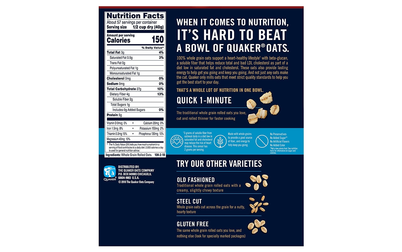 Quaker Oats Nutrition Label 722x851