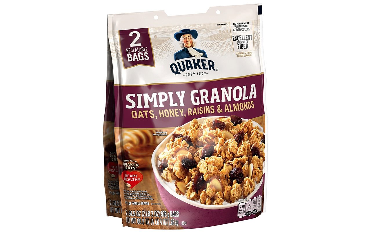 Quaker Simply Granola Oats, Honey, Raisins, & Almonds, 34.5 oz, 2 Pack