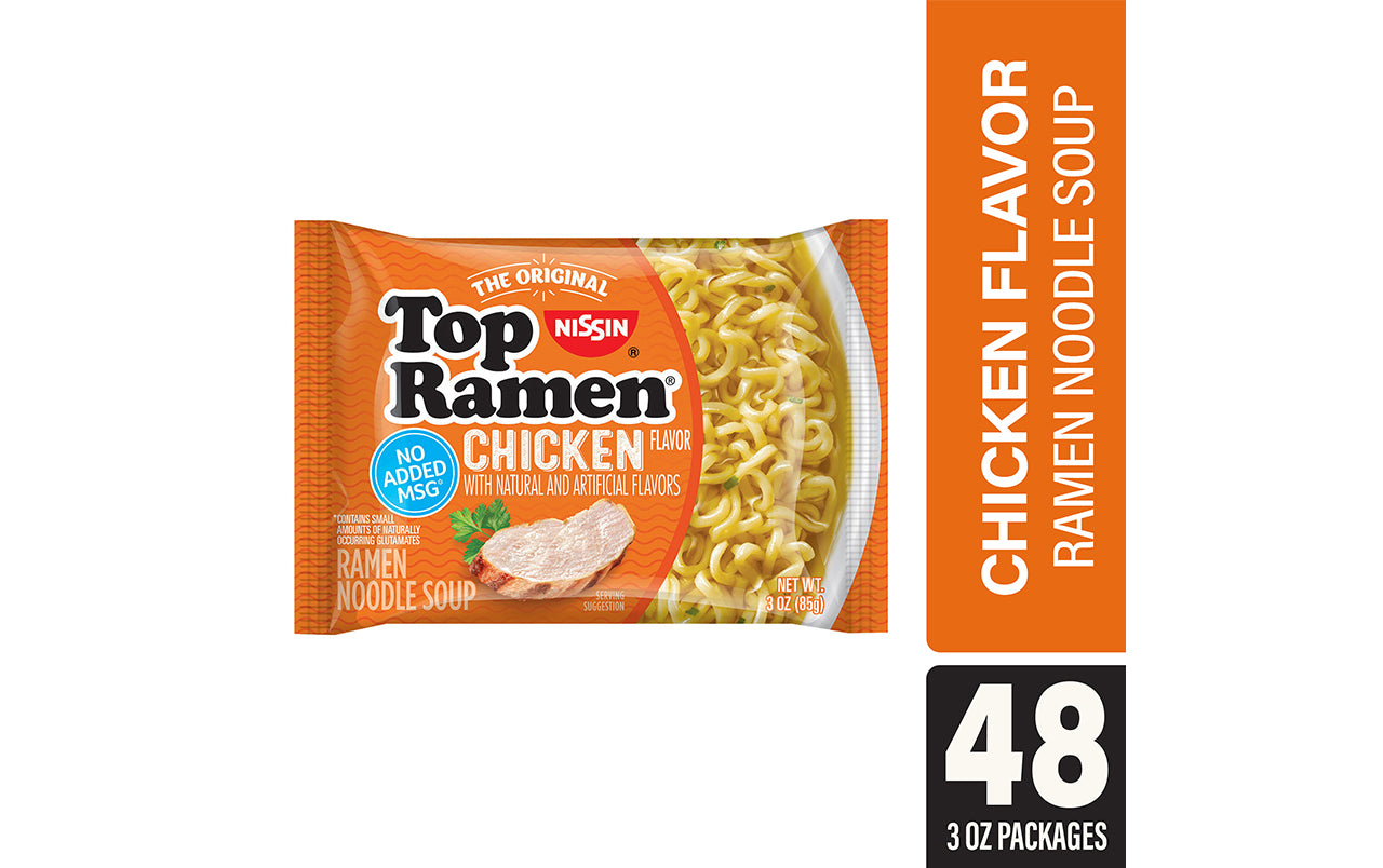 NISSIN Top Ramen Chicken Ramen Noodle Soup, 3 oz, 48 Count