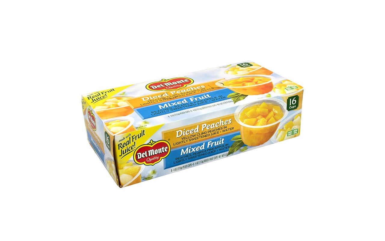 DEL MONTE Diced Peaches & Mixed Fruit Cups, 4 oz, 16 Count