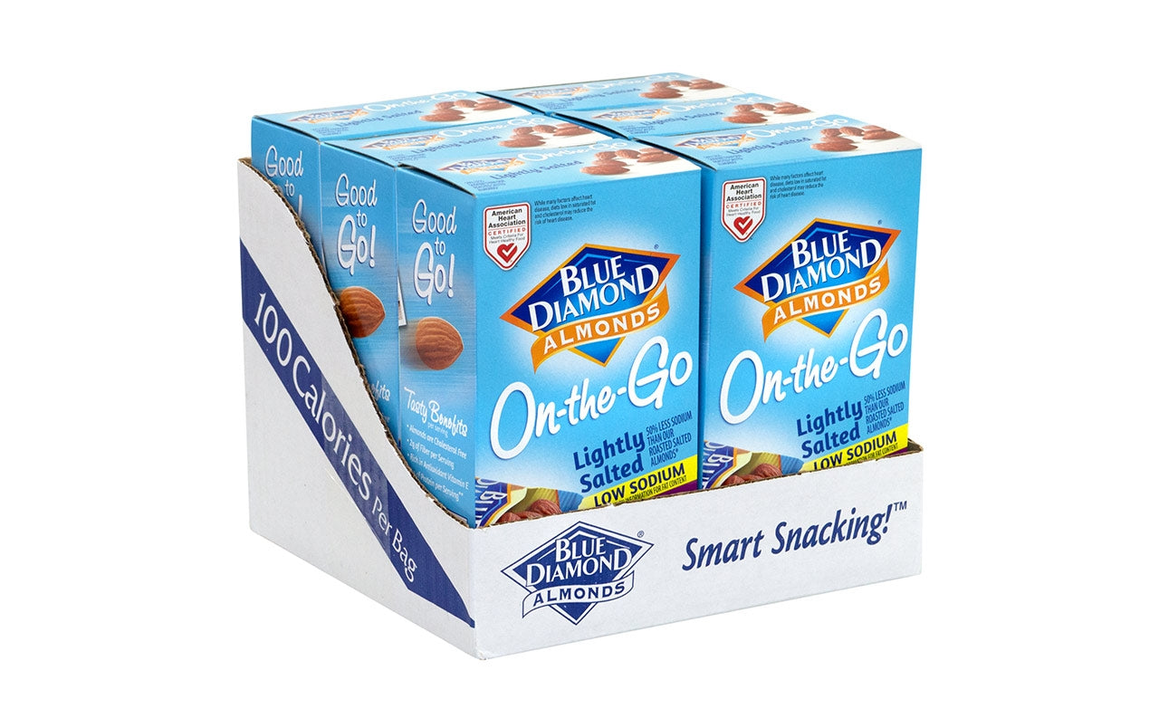 BLUE DIAMOND Lightly Salted Low Sodium Almonds On-The-Go Pouches, 0.625 oz, 42 Count