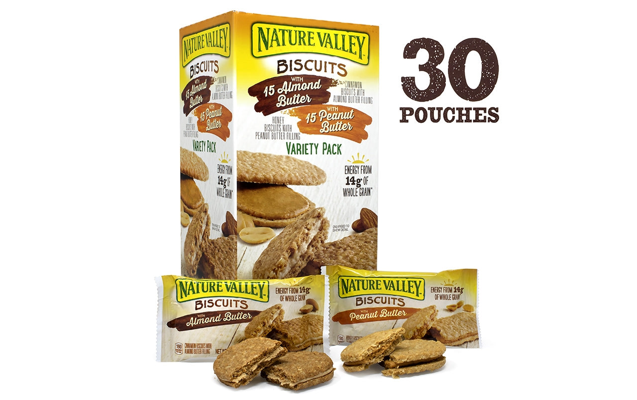 NATURE VALLEY Biscuits Almond Butter & Peanut Butter Variety Pack, 1.35 oz, 30 Count