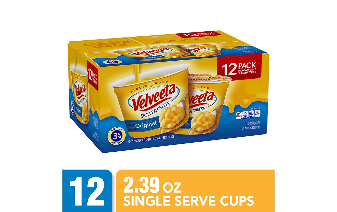 VELVEETA Shells & Cheese Microwaveable Single Serve Cups, 2.39 oz, 12 Count