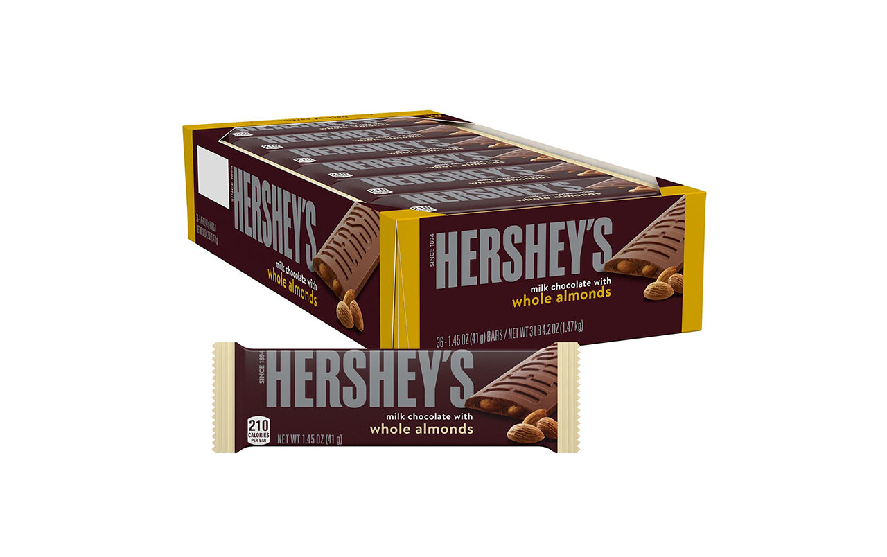 HERSHEY'S Milk Chocolate with Almonds Bar, 1.45 oz, 36 Count