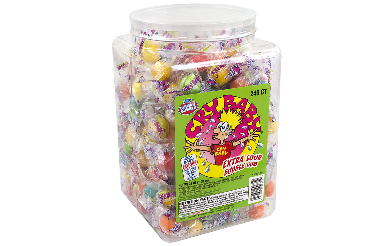 Cry Baby Extra Sour Bubble Gum Tub, 240 Count