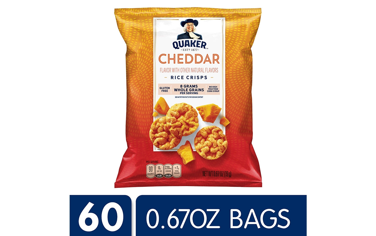 Quaker Popped Rice Crisps Cheddar Cheese, .67 oz, 60 Count