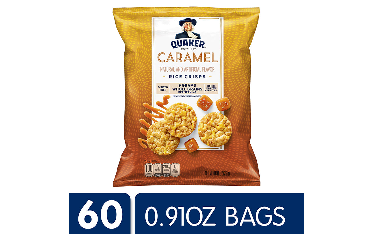 Quaker Popped Rice Crisps Caramel Corn, .67 oz, 60 Count