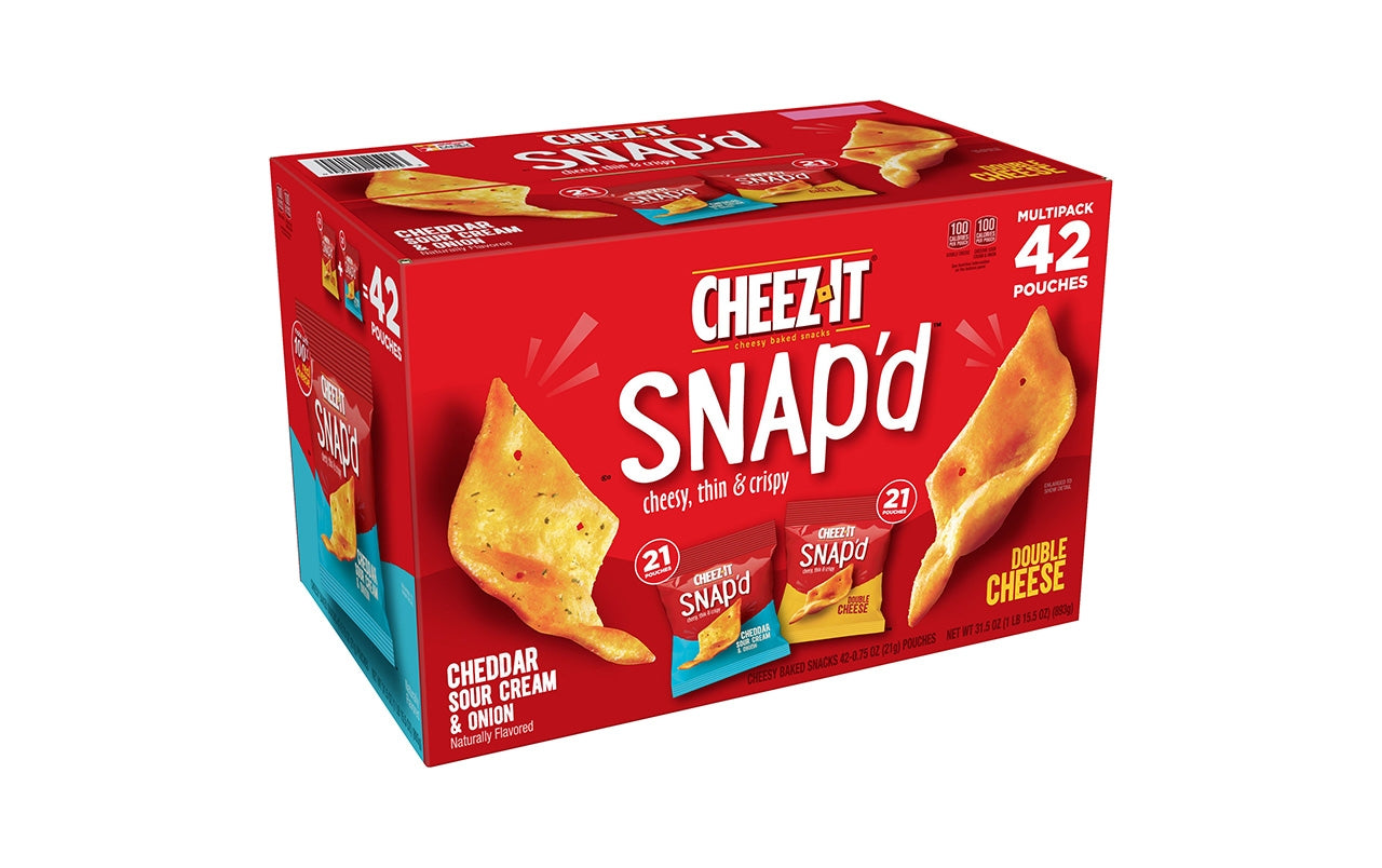 CHEEZ-IT Snap'd Cheesy Baked Snack Variety Pack, 0.75 oz, 42 Count, 2 Pack