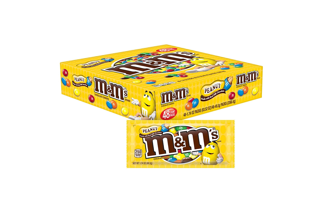 M&M'S Peanut Chocolate Candy Singles Size 1.74 Ounce Pouch 48