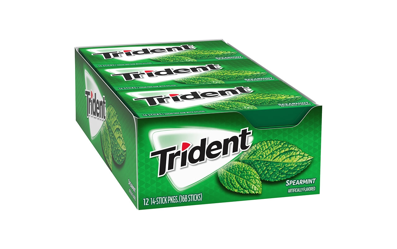 Trident Sugar-Free Spearmint Gum, 14 Piece, 12 Pack