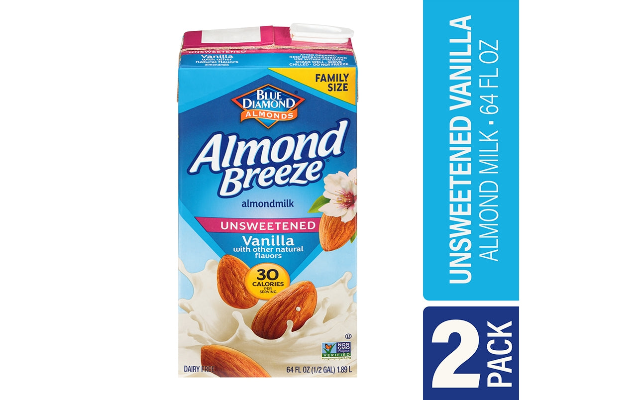 BLUE DIAMOND Almond Breeze Unsweetened Vanilla Almondmilk, 64 fl oz, 2 Pack