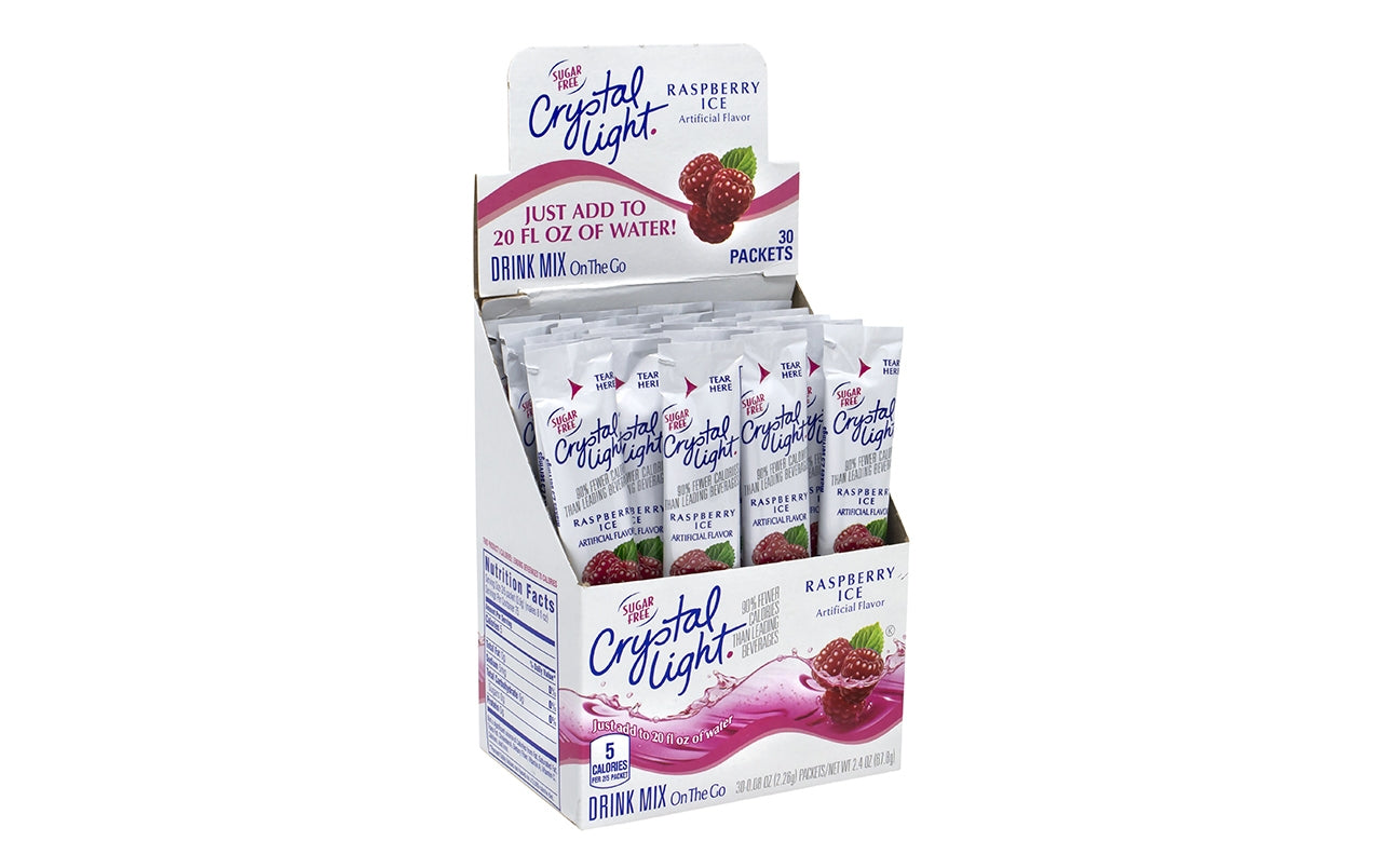 CRYSTAL LIGHT On-The-Go Sugar-Free Drink Mix Raspberry Ice, 30 Count, 2 Pack