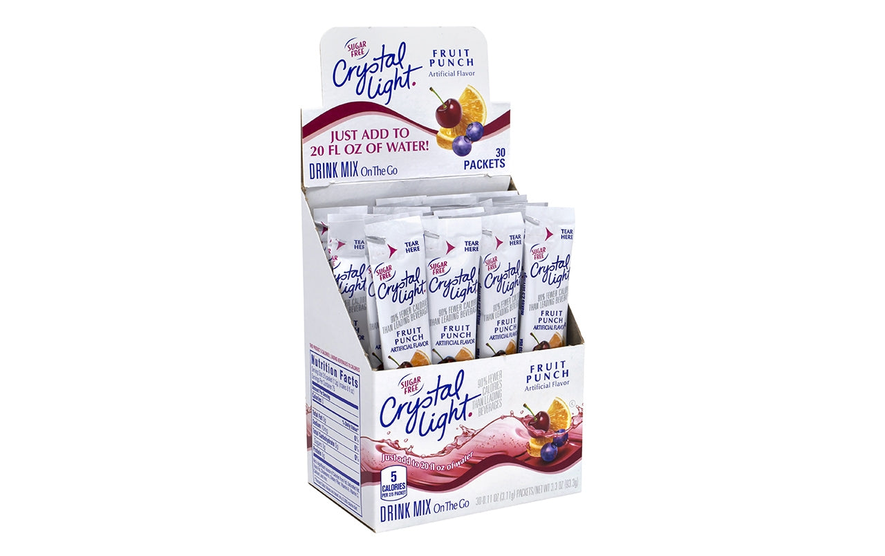 CRYSTAL LIGHT On-The-Go Sugar-Free Drink Mix Fruit Punch, 30 Count, 2 Pack