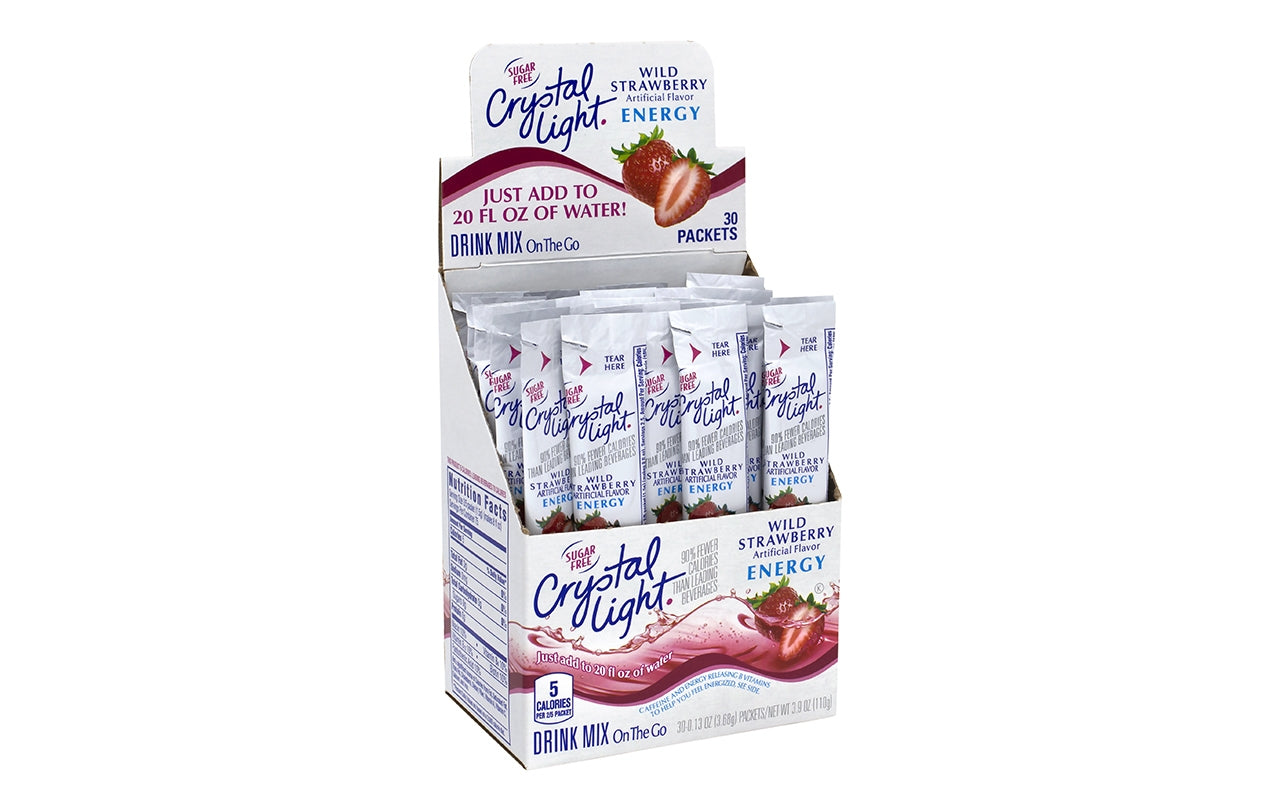CRYSTAL LIGHT On-The-Go Sugar-Free Drink Wild Strawberry Energy, 30 Count, 2 Pack