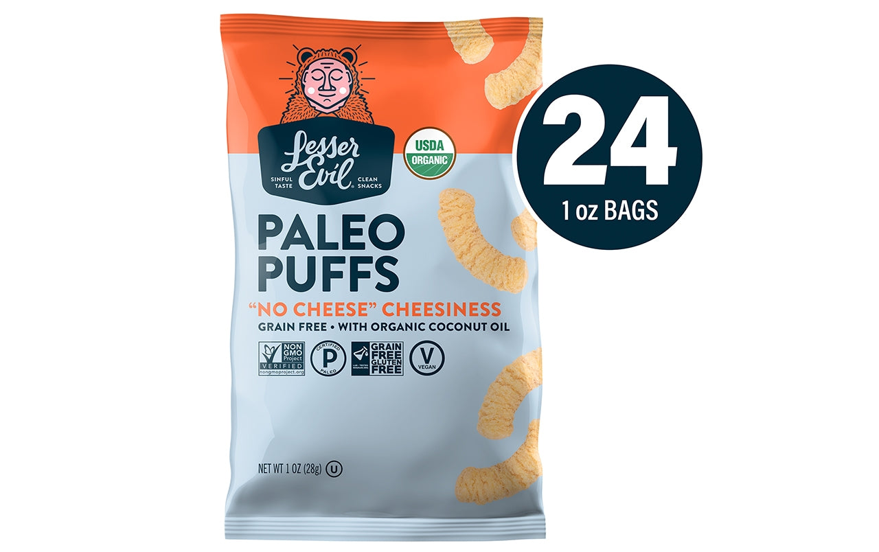 LESSEREVIL No Cheese Cheesiness Paleo Puffs, 1 oz, 24 Count